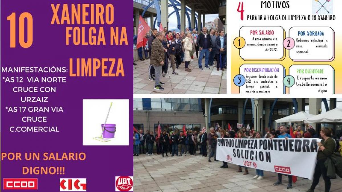 Ma os persoais da Limpeza da Provincia de Pontevedra celebrarn un da de folga pola Defensa dun convenio xusto e digno